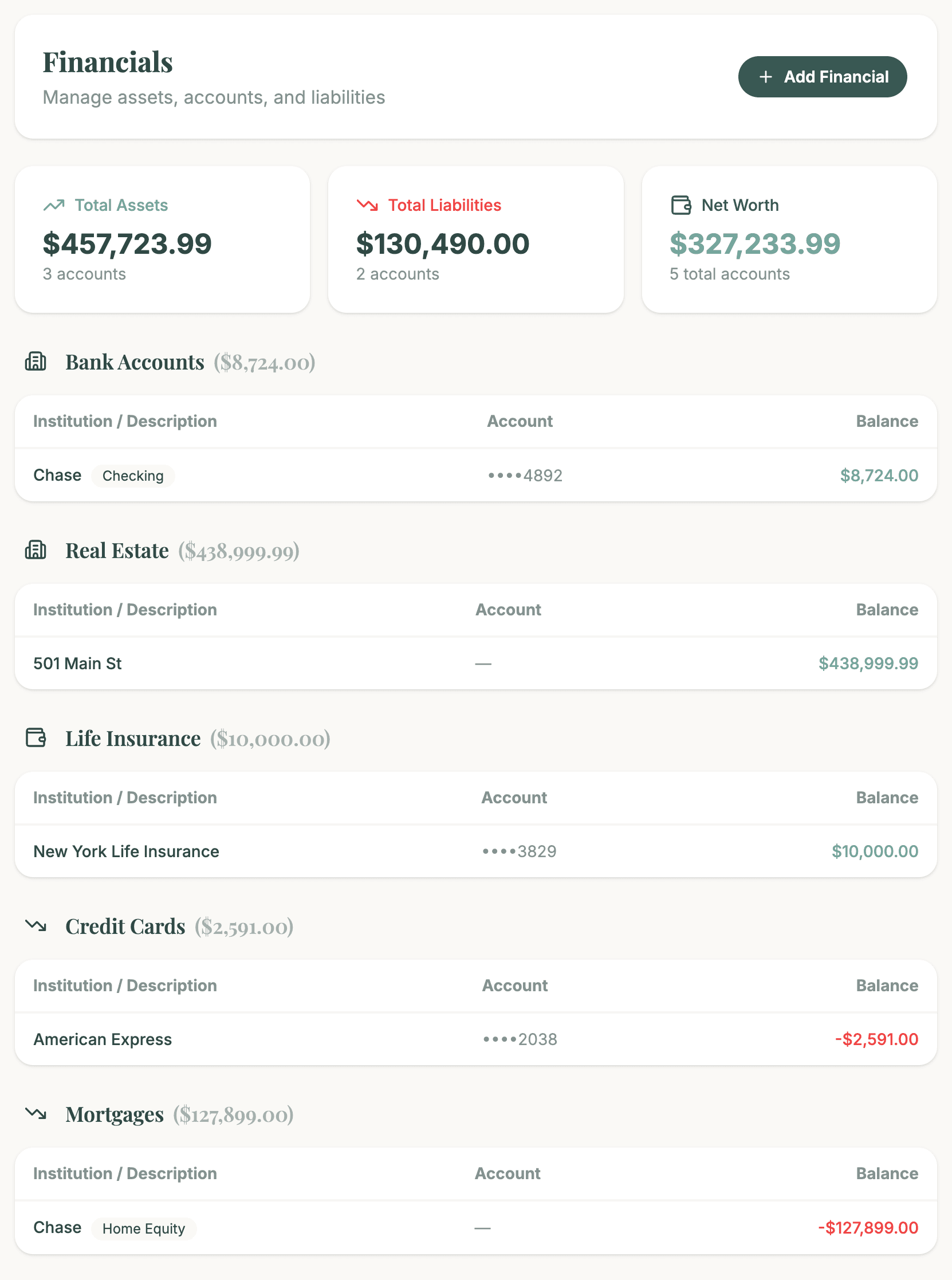 EverSettled Financials Dashboard